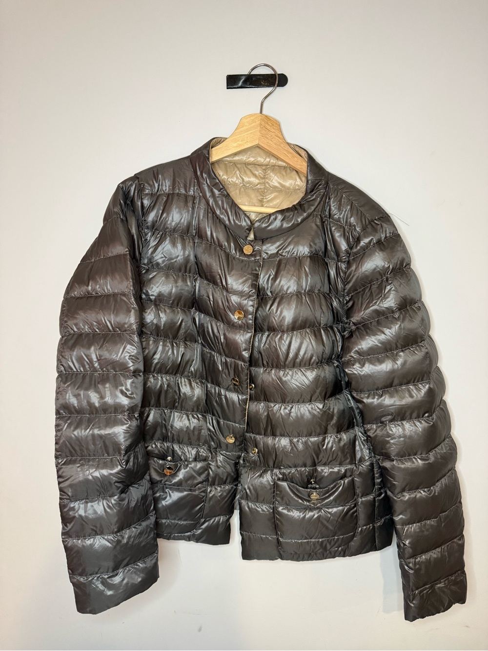 HERNO Reversible Ultralight Down Puffer Jacket Beige Taupe/Silver IT 48